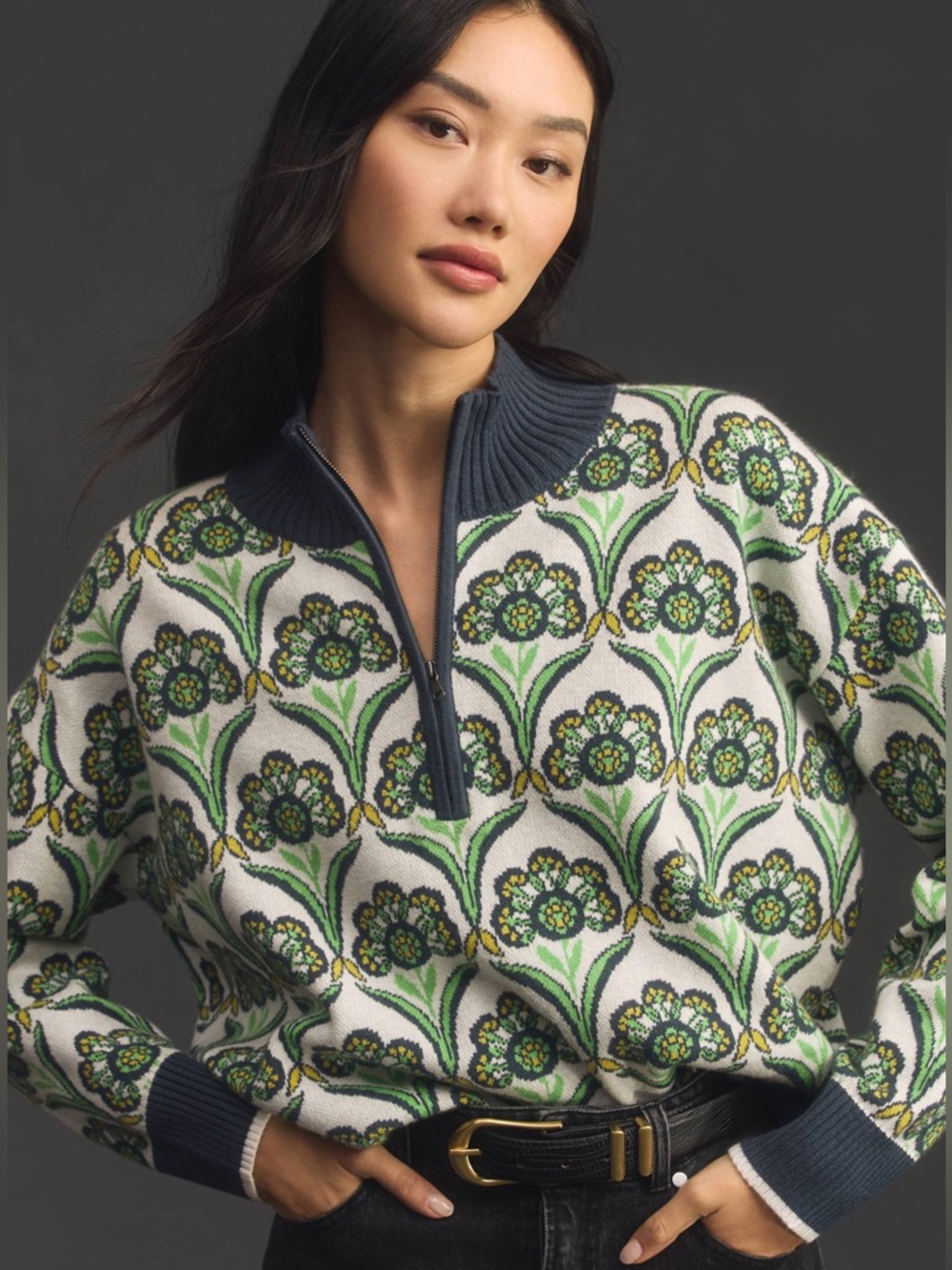 Anthropologie The Montana Mock-Neck Half-Zip Sweater by Maeve Size Medium